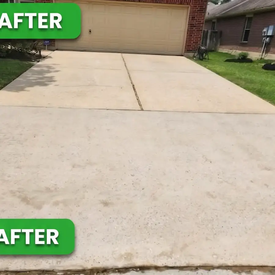 Driveway after power washing — clean concrete